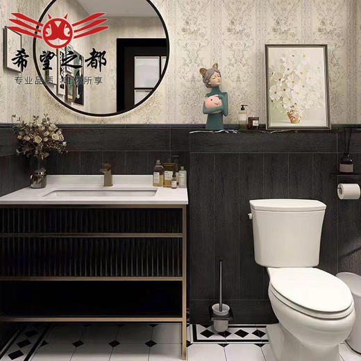 墙砖惹复古木纹法式墙纸花砖瓷砖防滑艺术卫生间砖娘地砖厨房黑色 商品图1