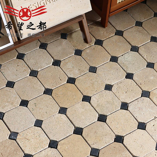 日式马赛克石黄洞复古300X300mm石地砖防滑天然米侘寂莱姆八角 商品图3