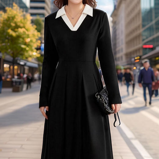 9/8奢姿大码女装2024秋季气质POLO领设计时尚裙子胖妹妹简约连衣裙9943891293 商品图3