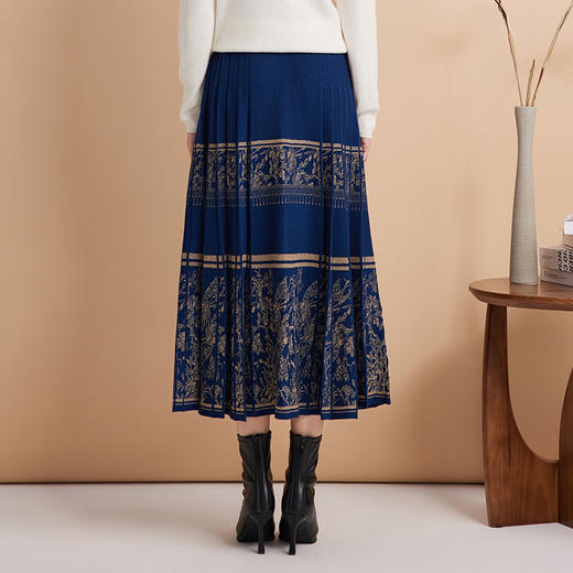 EITIE爱特爱新中式印花百褶仿马面裙高腰针织半身裙秋季新款C2406422 商品图9