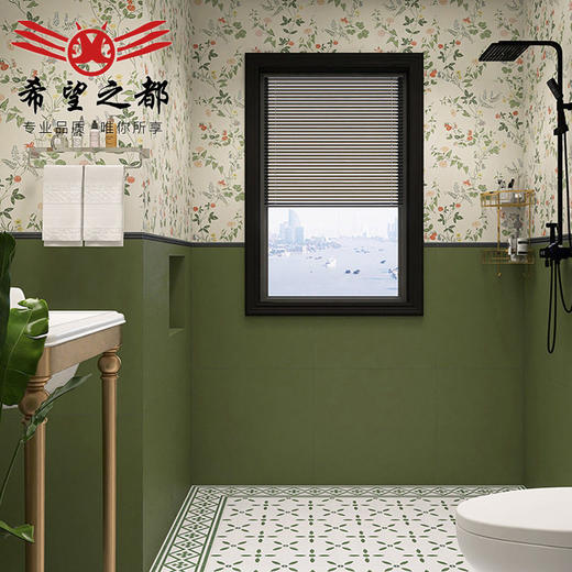 艺术阳台法式绿色浴室地砖厨房仿花砖全瓷瓷砖卫生间墙纸复古墙砖 商品图1