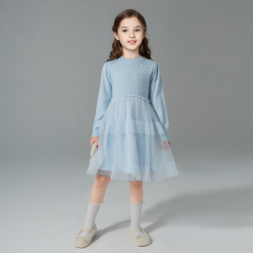 笛莎Deesha 童装女童连衣裙2024冬季毛织网纱拼接裙  商品图2