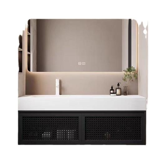 原木洗手浴室柜侘寂风可丽耐盆岩板藤编洗漱组合台盆一体美式陶瓷 商品图3