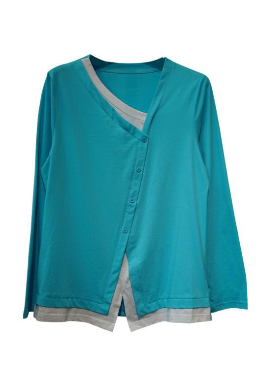 VIVIAN LIU薇薇安刘R2447305初秋不对称V领胸假两件撞色针织衫 商品图5