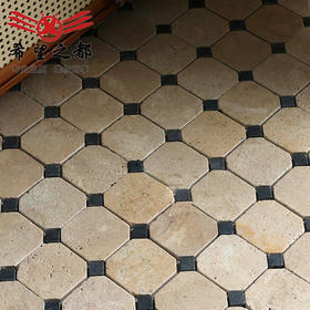 日式马赛克石黄洞复古300X300mm石地砖防滑天然米侘寂莱姆八角