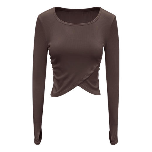 秋冬新款针织紧身交叉长袖健身训练跑步运动瑜伽t恤上衣 HY 8959 商品图4