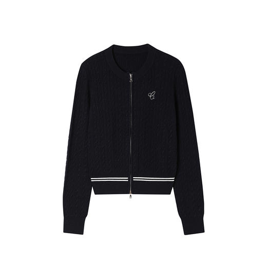 NEELLY纳俪商场同款冬季新款学院风肌理感针织衫女纯羊毛开衫毛衣N24101A01005 商品图3