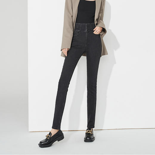 逸阳不易褪色黑色高腰牛仔铅笔裤女秋季新款弹力修身显瘦小脚裤子9111 商品图2