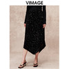 VIMAGE纬漫纪冬季新款复古时髦重工亮片显瘦百搭黑色半身裙V2206817 商品缩略图5
