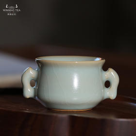 问鼎汝瓷收藏款天青鱼耳缸杯（双耳）