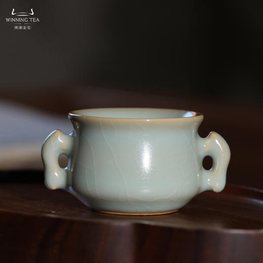 问鼎汝瓷收藏款天青鱼耳缸杯（双耳） 商品图0