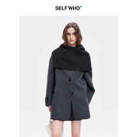 SELFWHO苏力绵羊毛澳洲进口可拆卸围巾领双面呢大衣女冬季新外套