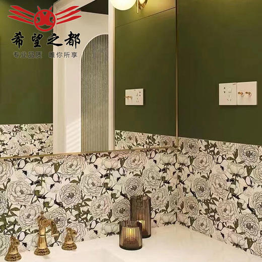 复古柔光浴室花砖卫生间背景墙全瓷400瓷砖法式花片墙砖奶油x800 商品图3