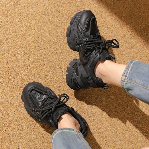 Safiya/索菲娅2024秋冬加绒爆款烫钻系带增高厚底百搭休闲运动老爹鞋 SF44112439 商品图2