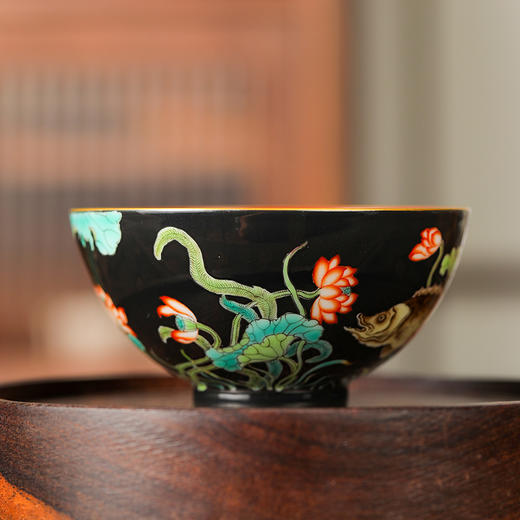 溢珍堂黑地鱼藻纹单杯 商品图5