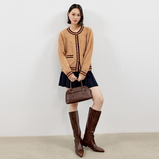 【严选】伊芙丽全羊毛气质小香风美拉德撞色绞花针织开衫女2024冬季新款1F9934961 商品图4
