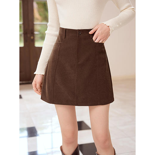 【129选3件，不退换】熙世界复古棕色磨毛a字短裙秋冬2025年新款高腰裙子包臀半身裙 商品图1