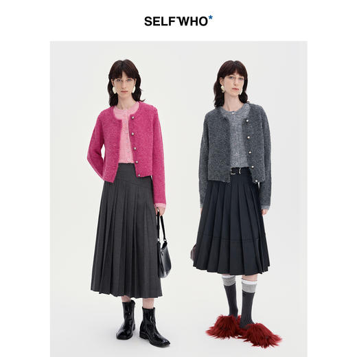 SELFWHO*两件套针织开衫马甲女2024秋冬新款圆领修身短款毛衣 商品图2