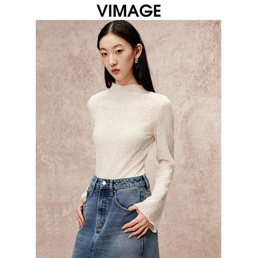 VIMAGE纬漫纪冬季新款羊毛立领气质打底修身显瘦针织衫V2213827 商品图2