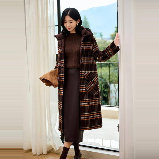 NEELLY纳俪商场同款冬季新款格子羊毛大衣女保暖白鹅绒内胆外套N24104N07763 商品图2