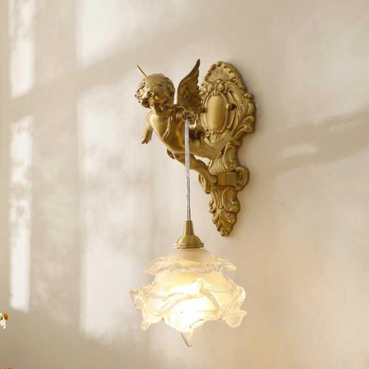 灯床头水晶复古美式法式卧室壁灯小天使背景墙壁灯黄铜 商品图1