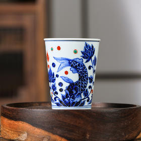 莲画堂红绿彩青花锦鲤小冰桶