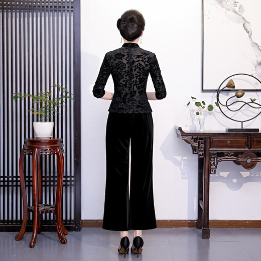 改良丝绒旗袍七分袖立领唐装上衣XL2258 商品图4