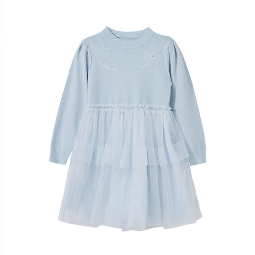 笛莎Deesha 童装女童连衣裙2024冬季毛织网纱拼接裙  商品图4