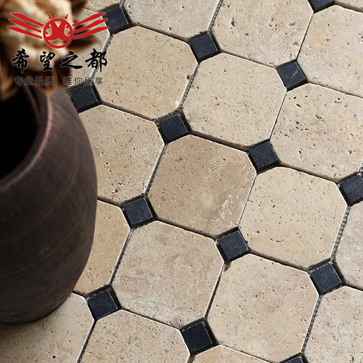 日式马赛克石黄洞复古300X300mm石地砖防滑天然米侘寂莱姆八角 商品图1