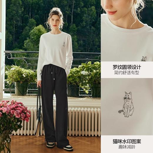 OLrain欧芮儿法式白色长袖T恤女夏季2023年新款宽松趣味水印上衣 商品图3