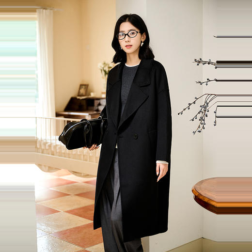 NEELLY纳俪商场同款冬季新款气质通勤羊毛呢大衣女西装翻领长外套N24104N07752 商品图3