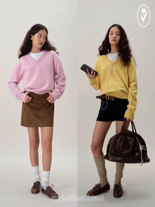 shyshystill/shy202408026/三色慵懒经典高品质v领全羊毛针织衫套头毛衣 商品图1