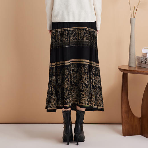 EITIE爱特爱新中式印花百褶仿马面裙高腰针织半身裙秋季新款C2406422 商品图5