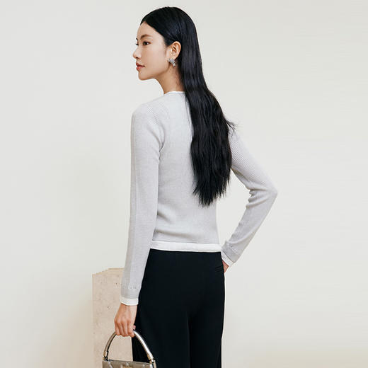 玳莎假两件圆领针织衫时尚通勤百搭撞色显瘦上衣2024年冬季新款女  ED33307 商品图3
