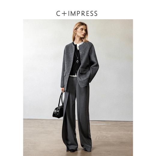 西嘉天丝羊毛 格雷系松弛感时髦圆领双面呢大衣短款外套女2024冬(货号:WT2404020) 商品图3