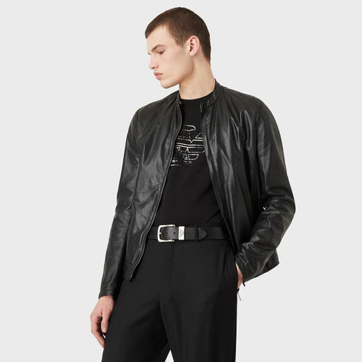EMPORIO ARMANI 阿玛尼 男士带徽标扣的皮革腰带 黑色 Y4S201 YDD6G 80001 商品图3