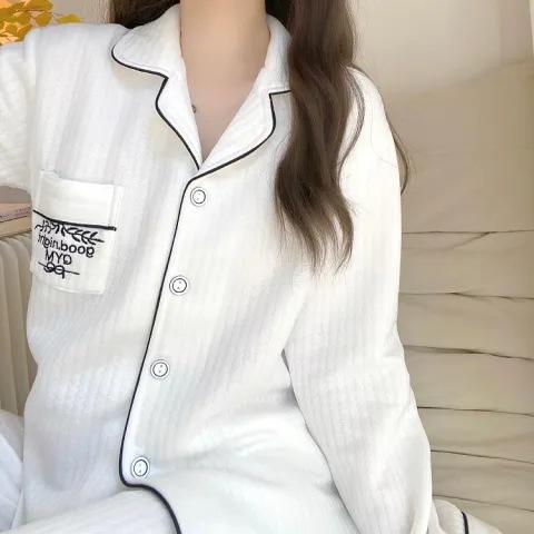 秋冬季【空气棉睡衣女】娃娃领长袖夹层加厚高级感夹棉家居服套装  商品图7