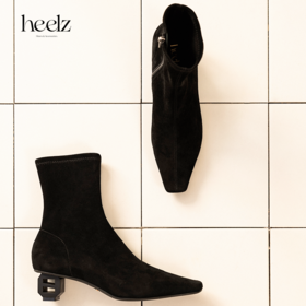 heelz设计师手工鞋履 ｜H灯笼跟弹力羊翻反毛瘦瘦靴 4.5公分