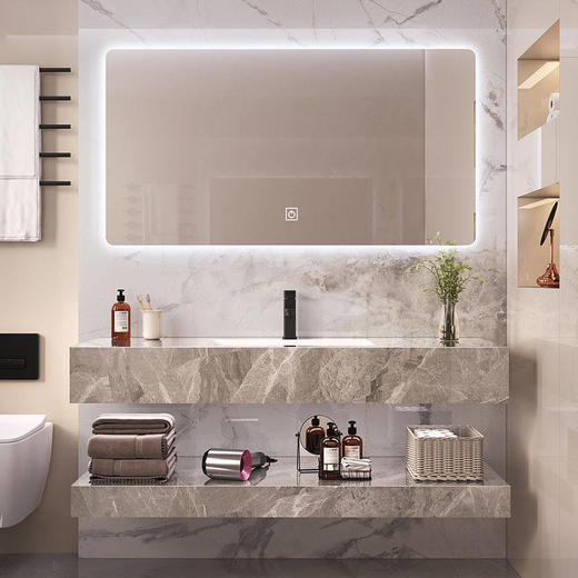 洗手盆双人浴室柜组合台双盆卫生间洗脸盆组合轻奢大理石柜洗漱 商品图0