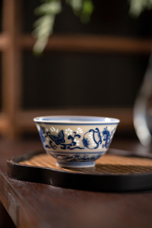 富玉窑  景德镇全手工青花玲珑富贵平安手作茶器品茗杯主人杯 商品图0