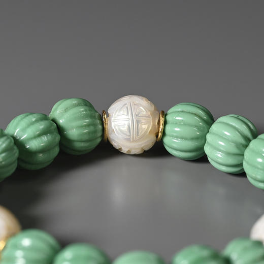 清代宫廷风团寿龙纹珍珠+瓜棱琉璃手串 商品图5