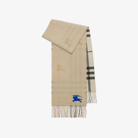 【三】BURBERRY 巴宝莉 男女通用马术骑士徽标双面两用格纹羊绒围巾 格子 8095224 A1450