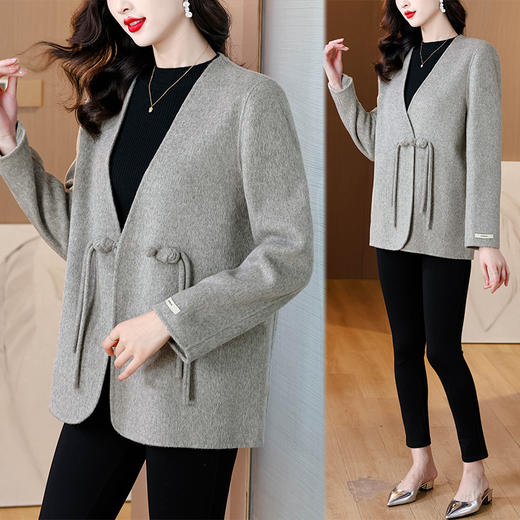 AHM lrfs2396时尚优雅双面呢大衣中式盘扣高级感宽松气质外套 商品图0