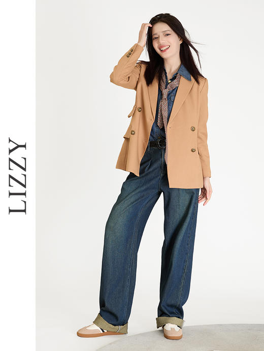 LIZZY 早秋 时尚休闲新疆洗水牛仔棉阔腿裤宽松直筒百搭牛仔裤7803 商品图3