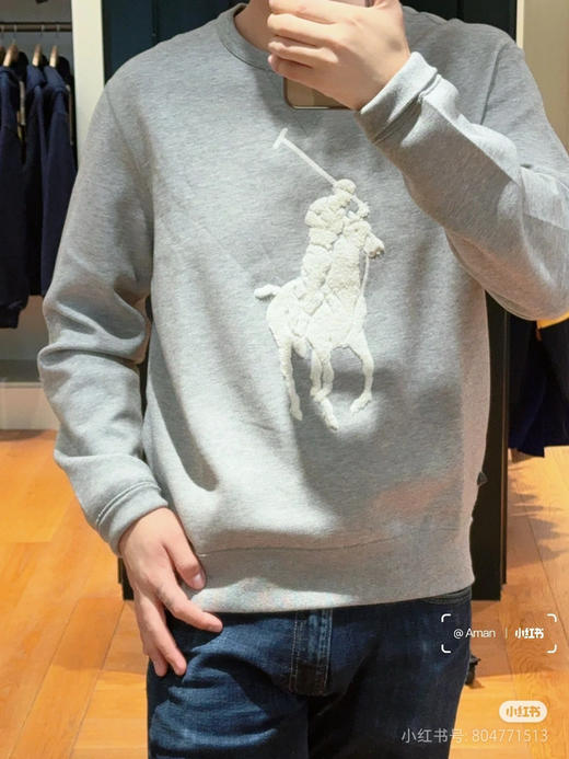.清仓sm码！三色超厚复合绒RalphLauren！ 秋冬卫衣 拉夫劳伦polo 2024款拉夫劳伦情侣款圆领  马术卫衣 商品图2