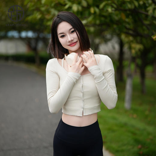 跃牌【禅语梵心】系列紧身纽扣性感显瘦螺纹瑜伽服开衫CX5001 商品图3