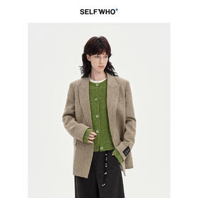 SELFWHO羊毛混纺复古老钱风西装外套女2024秋冬新款宽松百搭西服