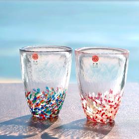 【清仓特惠4折】日本进口石塚硝子津轻手工无铅彩色玻璃杯彩虹单杯水杯蓝彩水杯300ml（纸盒包装）