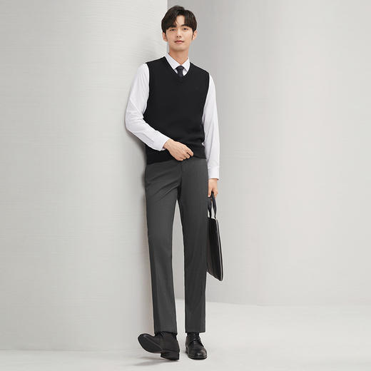 【加绒马甲】柒牌背心毛衣男士V领几何肌理商务休闲含羊毛针织衫	127Y70750 商品图3