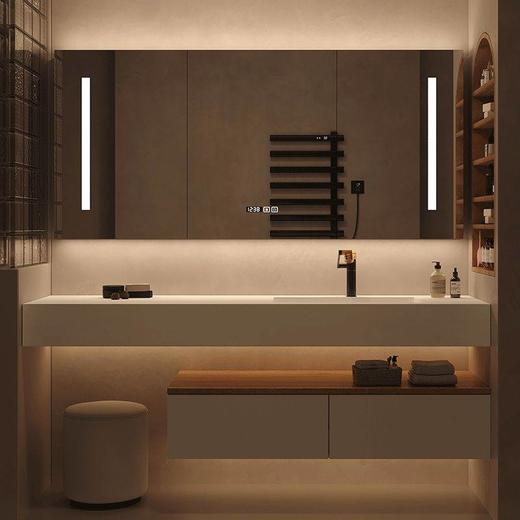 一体洗手池卫生间组合岩板台洗脸设计师订至实木盆现代洗漱浴室柜 商品图0